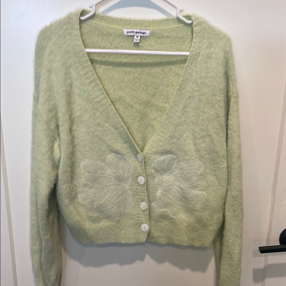 Cozy Green Cropped Cardigan Sweater